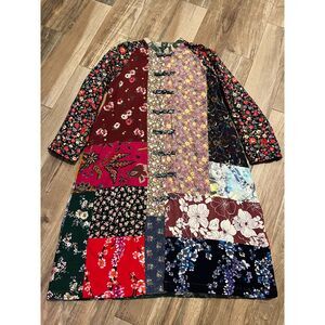 NFYM Boho Patchwork Trench Coat Sweater Floral Jacket Cotton XL